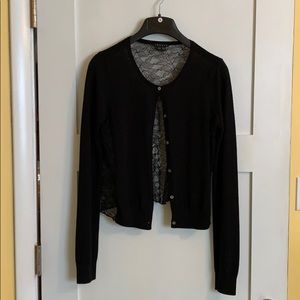 Theory black cardi with lace twist